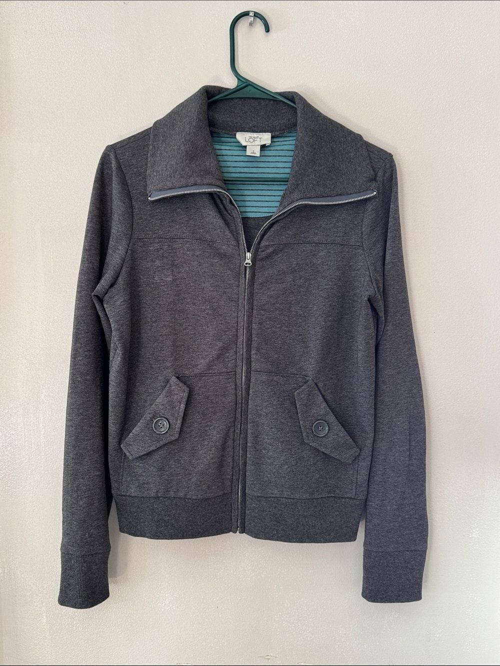 LOFT Charcoal Zip Jacket with Button Flap Pockets Size Small